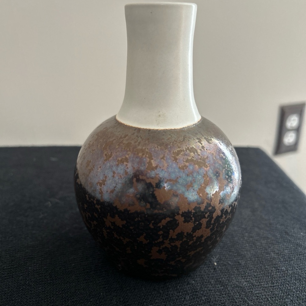 VTG Handmade Bud Vase with Two-Tone Ceramic Finish Signed